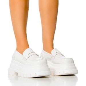 Azalea Wang White Patent Leather Platform Loafer
